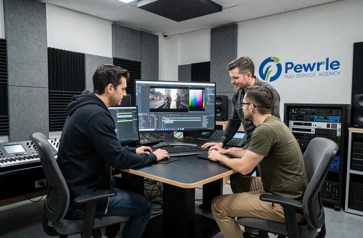 Équipe du studio de montage vidéo Akson et Tartine travaillant en post-production en Nouvelle-Aquitaine