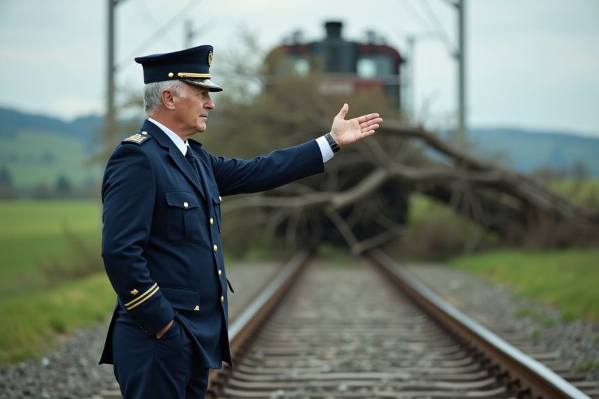 Conducteur de train signalant un arbre tombé sur les rails