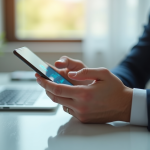 Jeune professionnel utilisant une application bancaire sécurisée