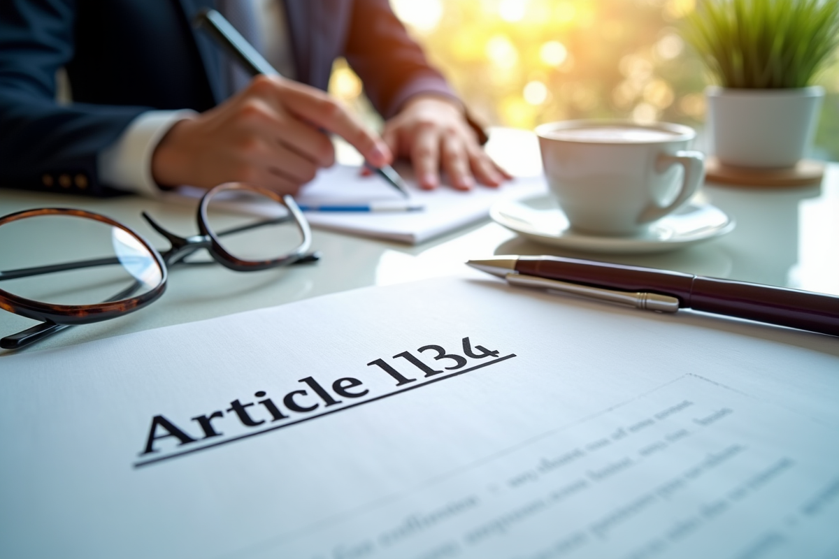 Bureau moderne avec contrat article 1134 et lunettes