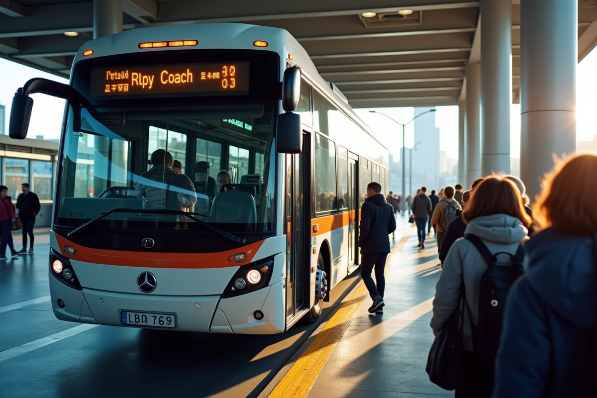 Bus intercity avec passagers à l