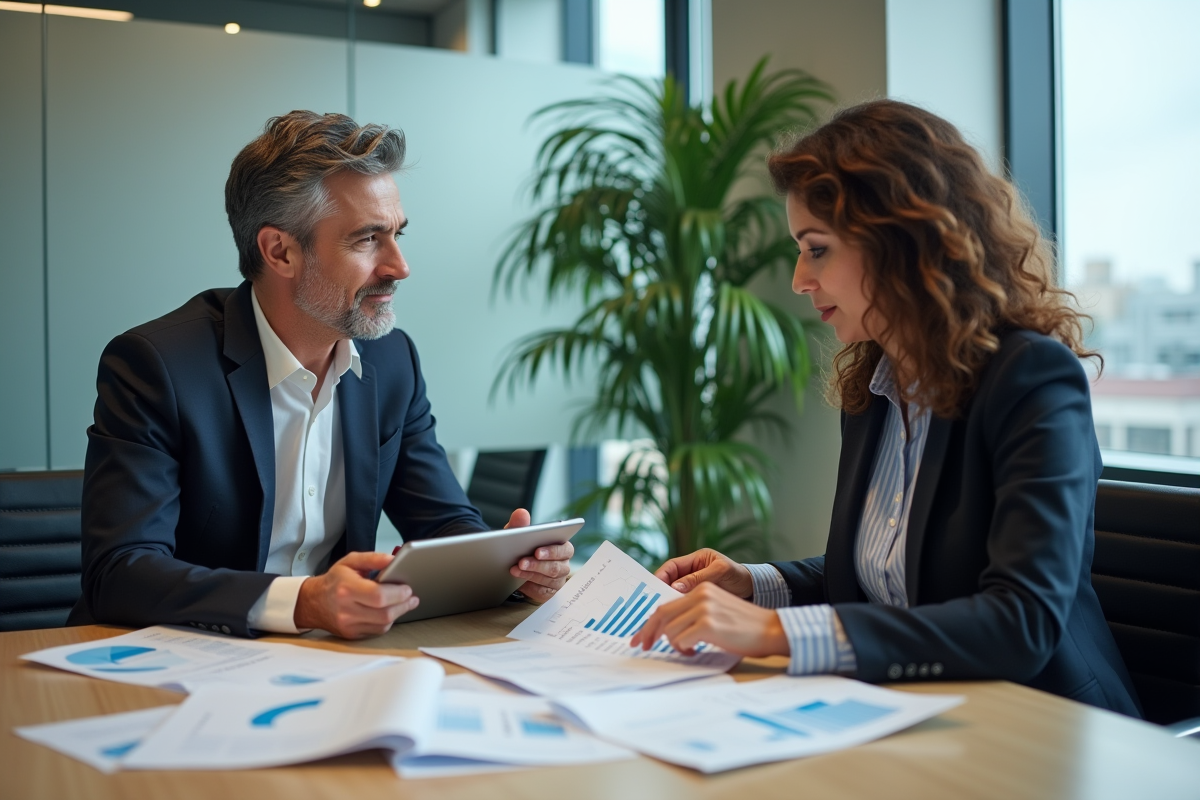 Deux collègues discutant autour de documents de paie