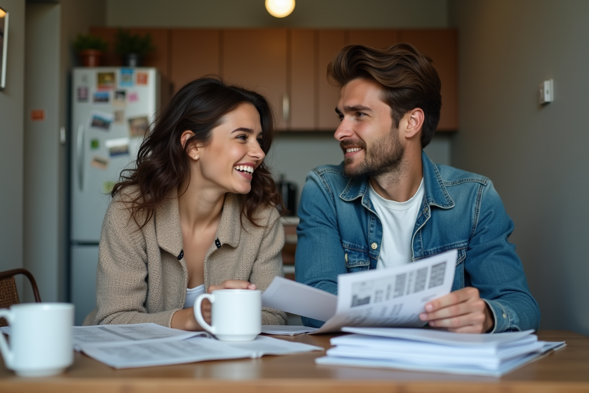 Jeune couple discutant de leur avenir financier à la maison