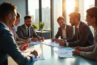 Équipe diversifiée de professionnels en réunion de travail