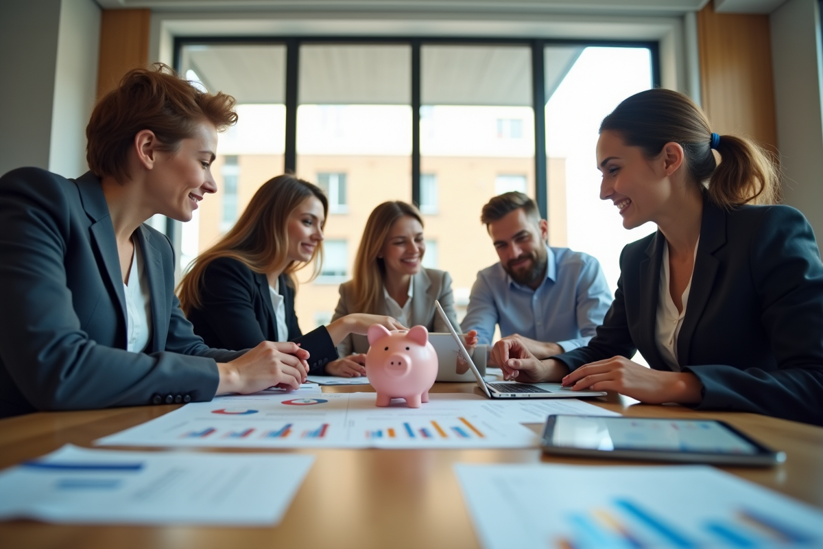 Groupe de professionnels analysant des graphiques financiers en réunion