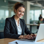 Femme d affaires concentrée sur son ordinateur dans un bureau moderne