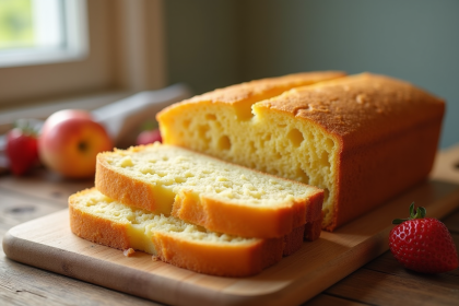 Gâteau éponge doré et moelleux sur une table en bois