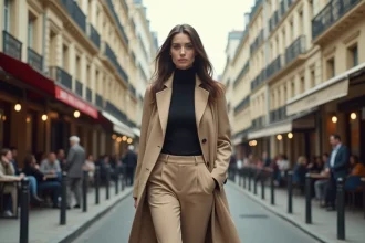 Emily Ratajkowski posant avec assurance et charme dans un cadre élégant