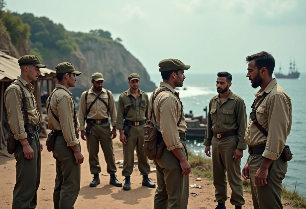 Groupe divers de révolutionnaires près d une côte secrète