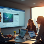 Groupe de personnes collaborant autour d'un bureau moderne pour un forum
