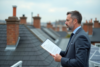 Homme d'affaires avec documents et panneaux solaires en arrière-plan