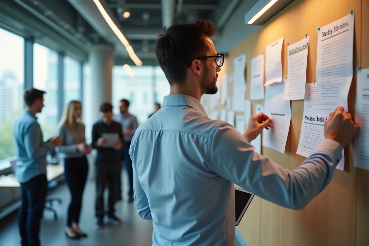 Homme pinçant une note sur un tableau d