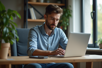 Jeune homme au bureau utilisant un VPN