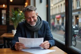 Homme souriant dans un café belge en train de faire un puzzle