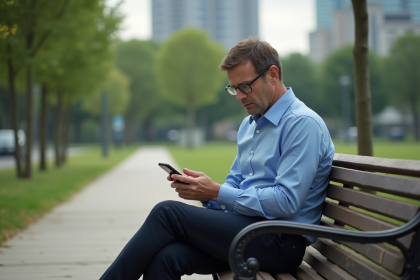Homme d'âge moyen seul sur un banc dans un parc urbain
