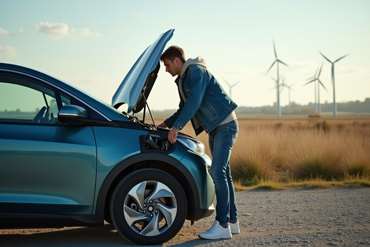 Jeune homme examine le moteur d