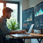 Jeune professionnel travaillant sur un ordinateur dans un bureau moderne