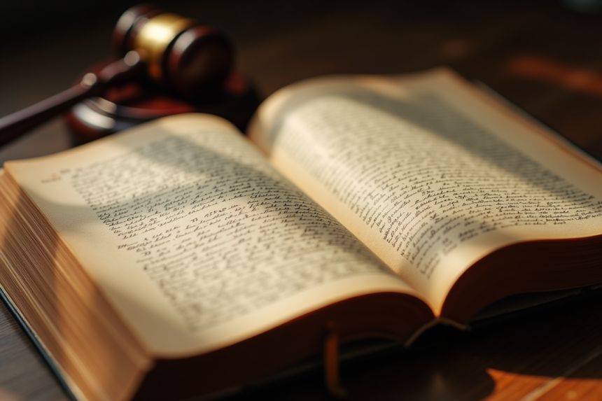 Livre de droit ancien ouvert avec notes manuscrites