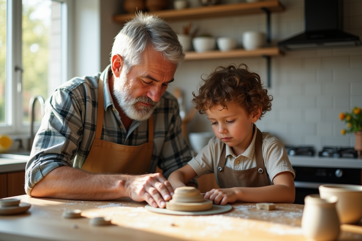 Pere et enfant façonnant de l