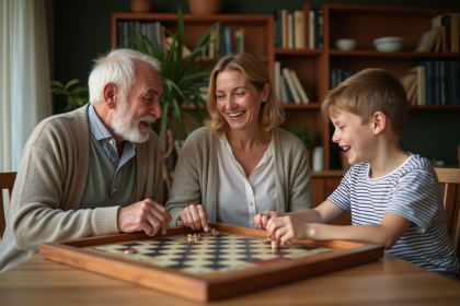 Famille intergénérationnelle jouant à un jeu de société